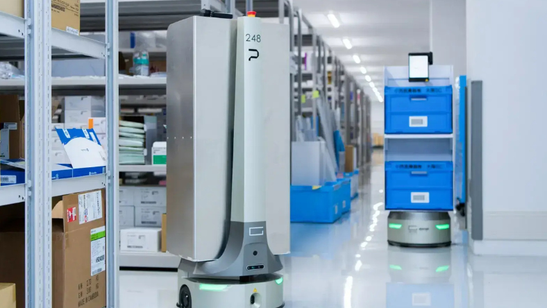 Autonomous hospital robot transporting medical supplies to support operating room logistics