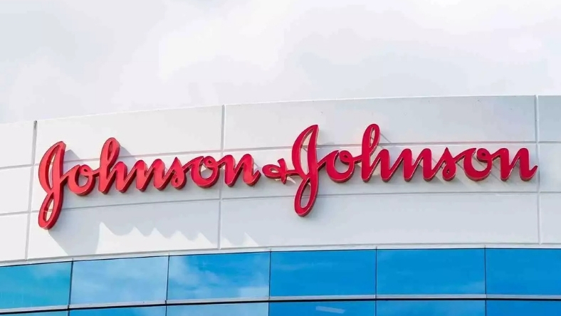 Johnson & Johnson logo on corporate building facade